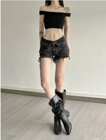 Vintage Collectible Buttons - Shorts in denim neri da donna