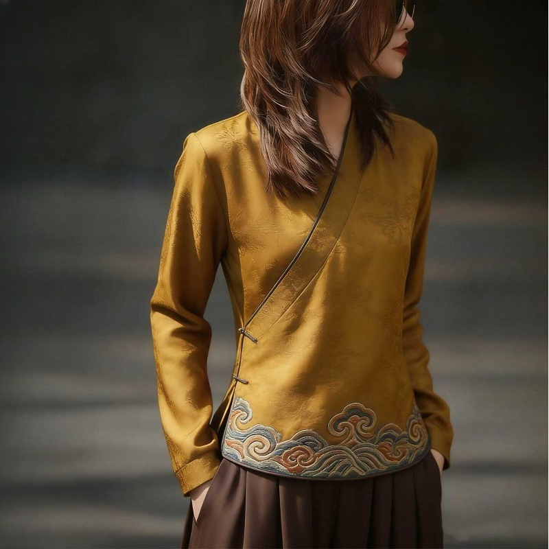 Vintage Collectible Buttons - Camicette da donna in stile cinese,