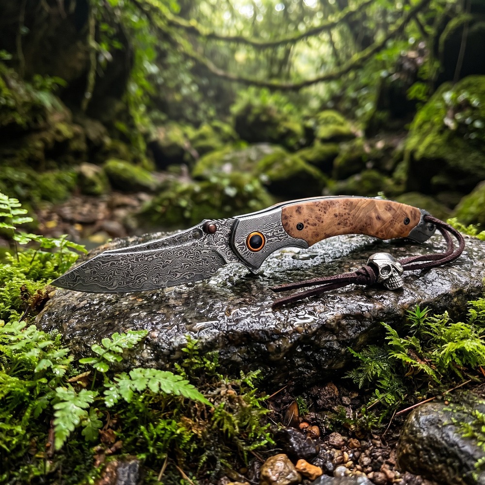 Vintage Collectible Pocket Knives - Coltello Pieghevole con Motivo Damascato ad